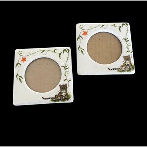 Lot 2 Vintage Picture Photo Frames Jungle Cheetah Leopard Babies 2 Twin Gift
